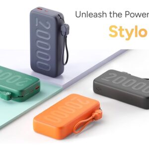 mbrane 20000mAh Powerbank with in-Build Type C Cable, 22.5W Fast Charging, USB & Type C Output, Power Delivery, Quick Charge for iPhone, Android Mobile & Tablets, Earbuds, (Stylo N20, Purple)